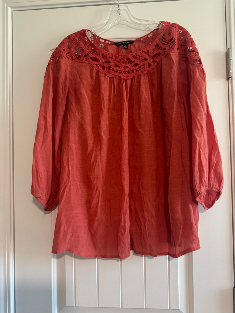 Zac & Rachel Coral Crochet Yoke Tunic Top